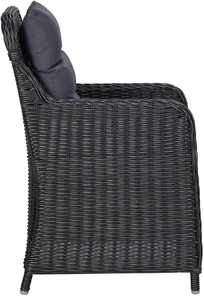 7-Piece Outdoor Dining Set 78.7" Rectangular Acacia Wood Table with Black Poly Rattan Chairs Powder-Coated Steel Frame Weather-Ready Cushions Patio Furniture for Garden Backyard Terrace