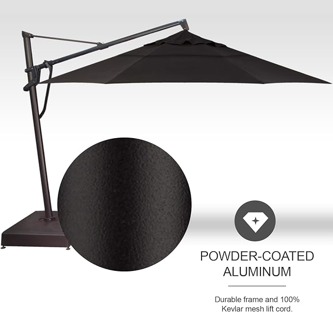 Treasure Garden AKZ PLUS Cantilever Umbrella 13' Sunbrella Black Canopy and Black Frame with Stationary Base