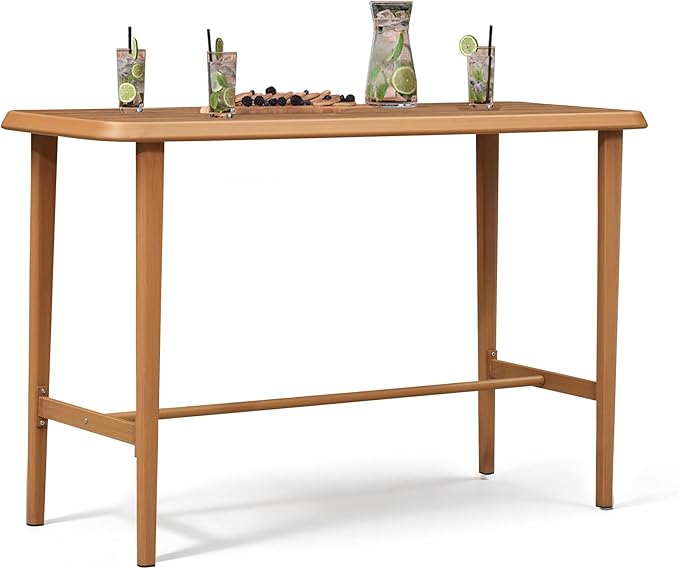 PURPLE LEAF Bar Height Table Patio Retangular Table Dining Coffee Kitchen Breakfast Bistro Outdoor Pub Bar Table for Garden Balcony, Teak