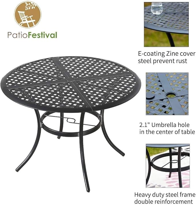 Patio Dining Set 5 Pieces Heavy-Duty Outdoor Round Dining Furniture Set Indoor Outdoor Dining Sets with 4 Stackable Chairs