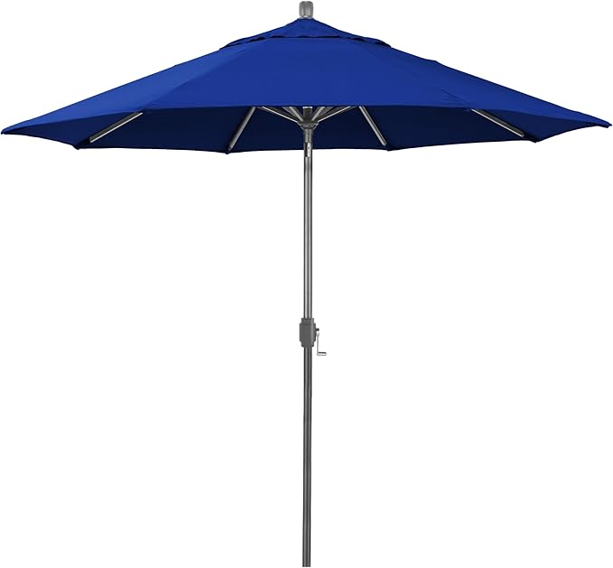 California Umbrella 12-Year-Non-Fading, 9Ft Premium Sunbrella Patio Umbrella, Hand-Crank, Button-Tilt, Gray Frame, True Blue Fabric