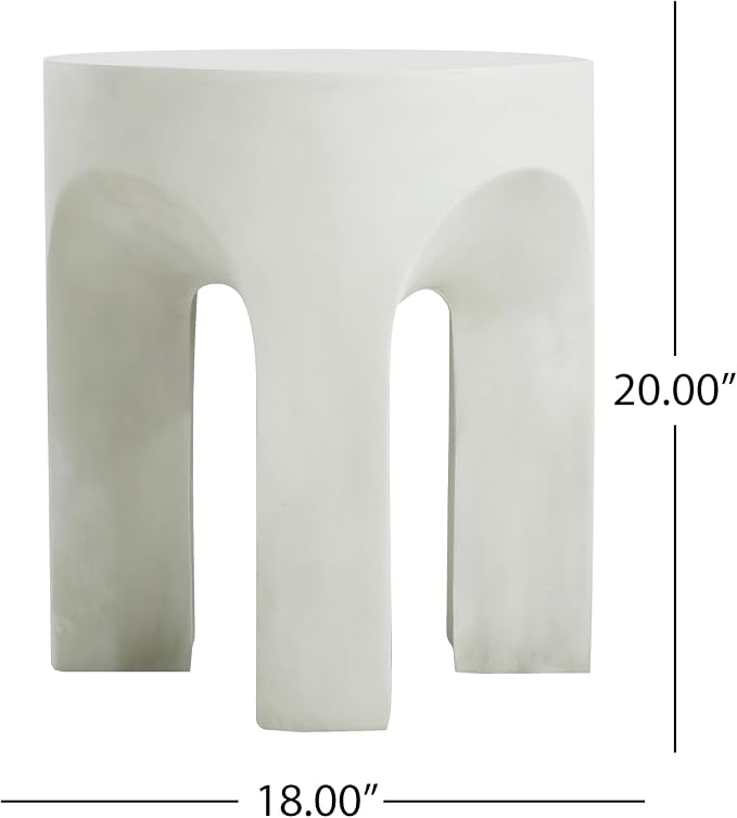 Christopher Knight Home Ottilie Outdoor Side Table, Lightweight Concrete Garden Stool with Four Legs Shaped, Decorative Accent Table Patio End Table for Patio Balcony Beach Pool Side, Antique White
