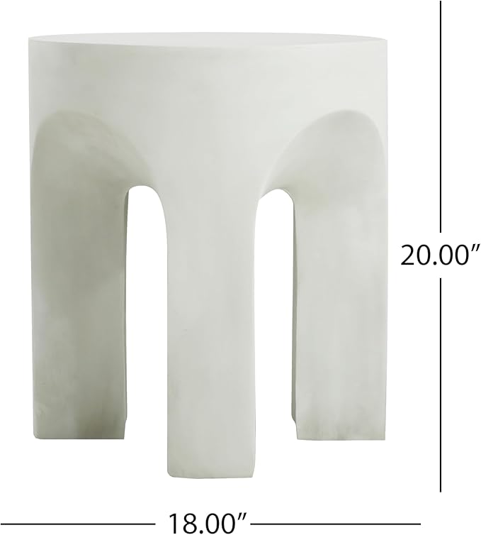 Outdoor Side Table 18" U-Shape Shape Concrete Side Table, Patio Tables for Outside Decorative Garden Stools, No Assembly Accent Table for Patio Porch Living Room, White