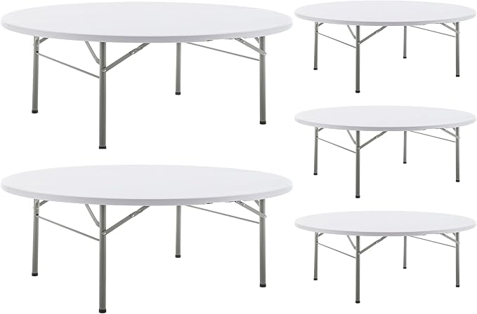 BTEXPERT Set of 5, White 5 Ft 60inch Round Plastic Folding Table Commercial Portable for Banquet Dining Wedding Party Events Home Kitchen Patio Backyard Indoor Outdoor