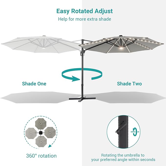 FLAME&SHADE 11 ft Cantilever Offset Patio Umbrella, Large Heavy Duty Outdoor Patio Umbrella Aluminum 360° Rotation Round Outdoor Umbrella for Deck,Pool,Backyard