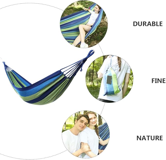 FRCOLOR Double Camping Hammock Outdoor Canvas Swing Blue Thickened Widened Portable Hanging Hammock for Adults and Patio Travel Relaxation