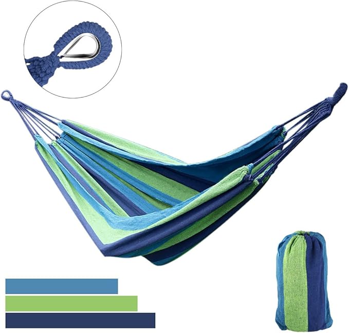 Ruilogod Single/Double Hammock Portable Swing Hanging Bed for Backyard, Park, Outdoor and Indoor Use, Free Carrying Bag Included Blue 200cm x 150cm Combo A (id: b54 318 8e7 878 747