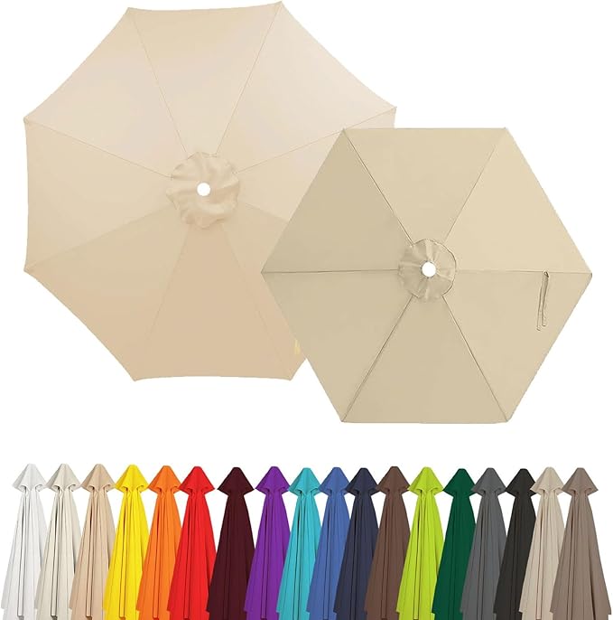 Outdoor Umbrella Replacement Canopy, 6 Ribs 8 Ribs Patio Umbrella Replacement Top Cover, 6.6ft 9 ft 10ft 13ft Waterproof Umbrella Top Canopy Fabric Replacement Canvas(Beige,7FT 6-Ribs)