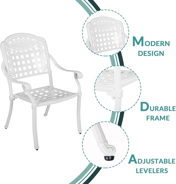 MEETWARM 7-Piece Outdoor Patio Dining Set, 6 Outdoor Dining Chairs and 1 Rectangle Table with 2" Umbrella Hole, All Weather Cast Aluminum Patio Funiture Set for Backyard, Patio(White)