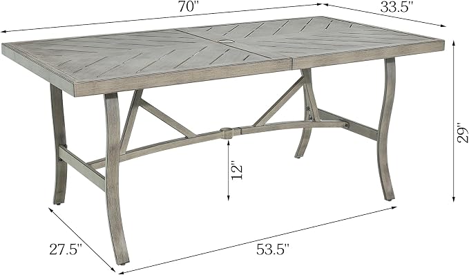 Ulax furniture Outdoor Patio Dining Table - Weather-Resistant Steel Frame & Wood-Grain Concrete Tabletop - Umbrella Hole for Garden, Backyard, Picnics (70-Inch)