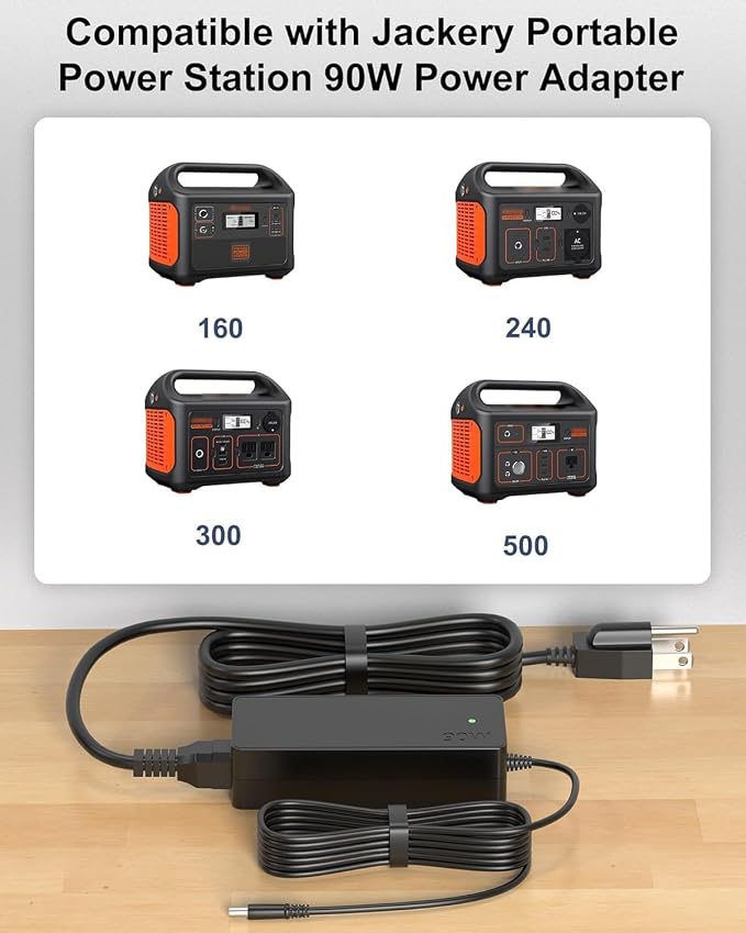WUKUR 24V 90W Charger for Jackery Portable Power Station Explorer 160 240 300 500 550 E300 E500 E550 Solar Generator 167Wh 240Wh 293Wh 518Wh Lithium Battery