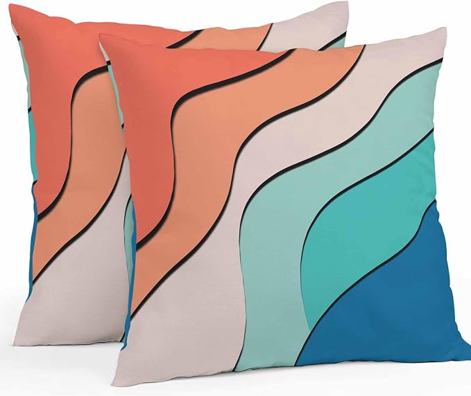 Orange Teal Ombre Outdoor Pillow Covers 26x26 Inch Throw Pillow Covers Set of 2 Waterproof Decorative Pillow Cases Modern Moire Abstract Art Cushion Covers for Patio Furniture Garden Couch Sofa