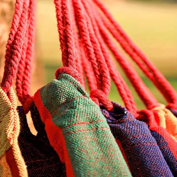 Canvas Hammock, Anti-Rollover Design, Tree Straps Included, Portable Swing for 1-2 Person, Red Striped