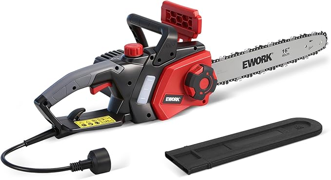 EWORK Electric Chainsaw Corded 16-Inch 15 Amp Electric Chain Saws, Corded Chainsaw with Tool-Free Chain Tension, Auto Oiling, Low Kickback, Electric Chainsaw for Tree Cutting, Pruning, Firewood