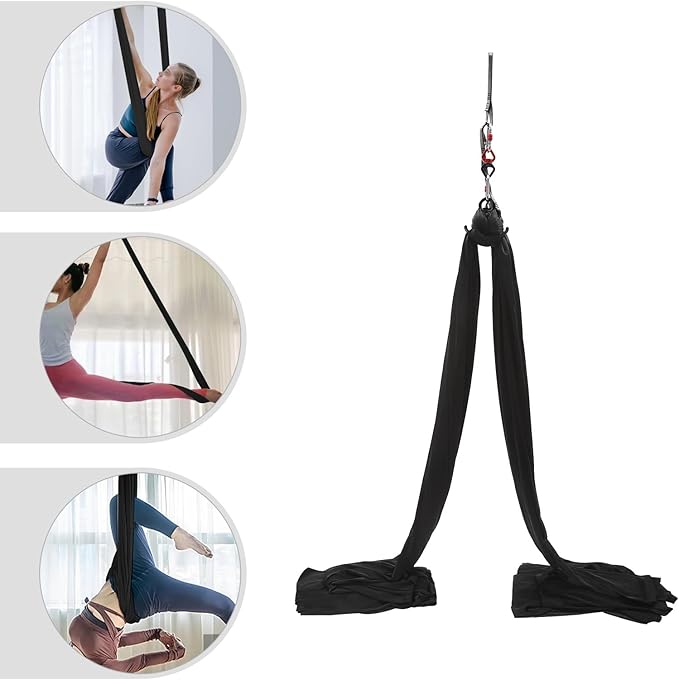 10.9 Yards Aerial Silk Swing Indoor, 32.8 * 8.53ft Aerial Yoga Wall Hammock for Adults, Aerial Silk Starter Kit Ceiling with 360° Swivel Connector & Fixing Discs, Inversion Exercises Holds 440lbs