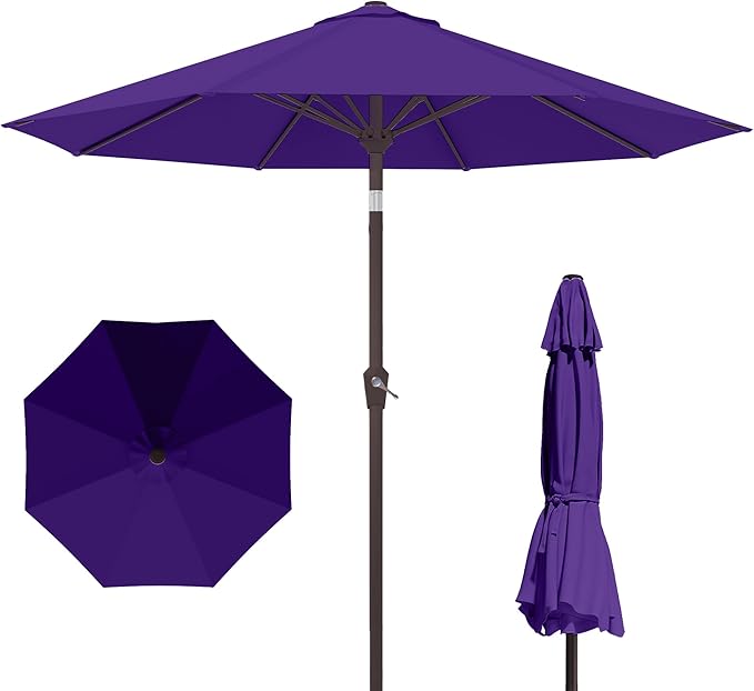 PatioKingdom 10FT Patio Umbrella with Push Button Tilt and Crank, Outdoor Market Umbrella with 8 Fiberglass Ribs, UV Protection Table Umbrella for Pool,Backyard,Garden,Deck