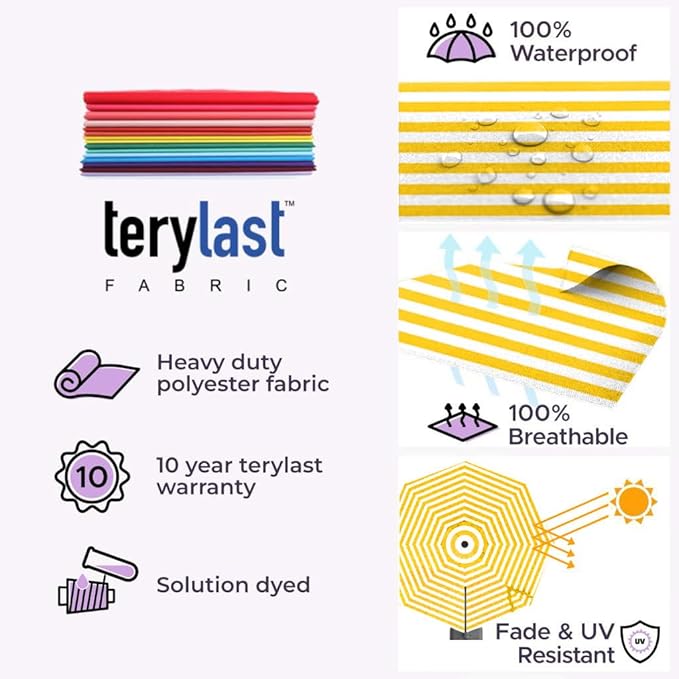 Midtown Umbrellas10 Ft Outdoor Cantilever Patio Umbrella w/Terylast Sunny Stripes Fabric - Rotate 360° Offset Patio Umbrella, Deck Patio Umbrella, Backyard Umbrella & Garden Umbrella - Silver Frame