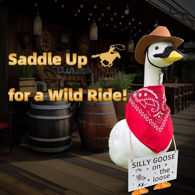 9pcs Cowboy Porch Goose Outfit,Lawn Goose Statue Costume | Fits 17"/23" Plastic/Cement Statue Goose Costume Dress for Front Outdoor Courtyard Garden Patio Yard Decoration