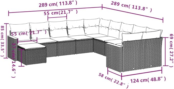 11 Piece Patio Sofa Set with Cushions, Sectional Sofa Garden Lounge Set Outdoor Sofa Sets Patio Conversation Set for Exhibition Garden Poolside Piazza Black Poly Rattan