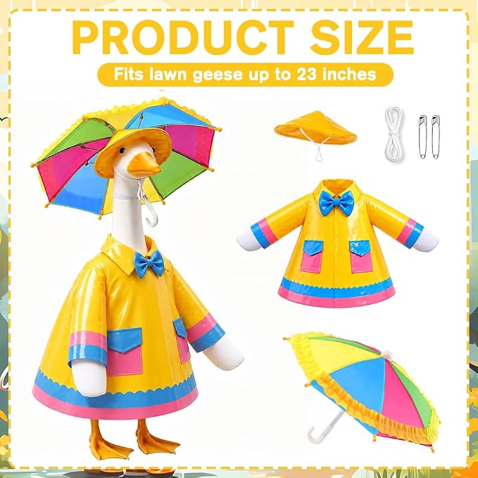 Celltestria Raincoat Goose Outfits for 23" Geese Porch Goose Costume with Umbrella Yellow Goose Clothes for Holiday Outdoor Patio Yard Lawn Garden Decoration