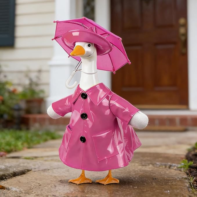 Raincoat Porch Goose Outfits,Spring Summer Lawn Goose Statue Raincoat Clothes,Fits 23" Geese Statue, for Summer Outdoor Patio Yard Lawn Garden Decoration(Raincoat-Pink)