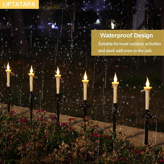 4Pcs Solar Taper Candles with Holders, Waterproof LED Candles Light Rechargeable Tapered Candlesticks with Dusk to Dawn Light Sensor for Outdoor Garden Patio Decor