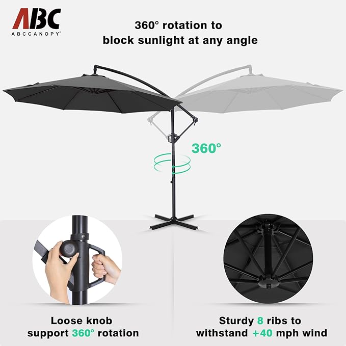 ABCCANOPY Cantilever Patio Umbrella with base included, 360° Rotation Outdoor Offset Umbrella for Backyard, Deck, Poolside