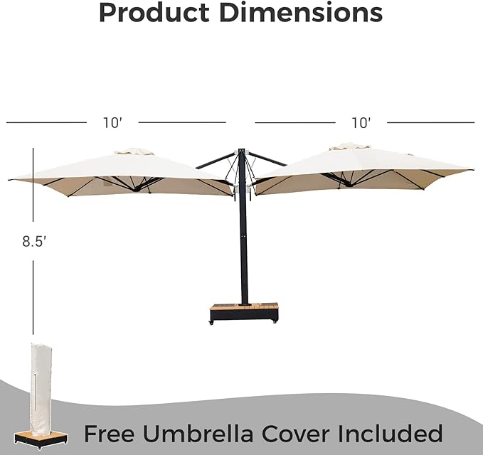 Grand patio 10x10 FT Large Patio Umbrella with Base, Double-Sided Outdoor Cantilever Aluminum Umbrella, Offset Umbrella with Cover for Commercial Use, Poolside, Deck, Backyard, Black