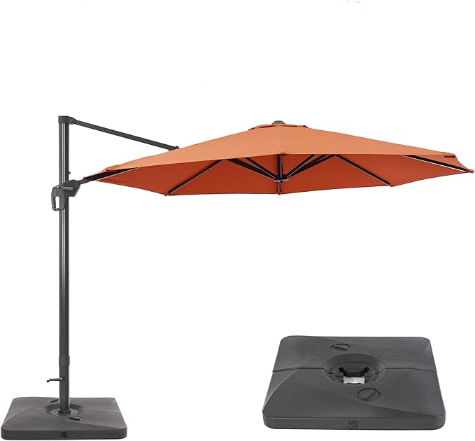 FLAME&SHADE 11 ft Cantilever Offset Patio Umbrella, Large Heavy Duty Outdoor Patio Umbrella Aluminum 360° Rotation Round Outdoor Umbrella for Deck,Pool,Backyard