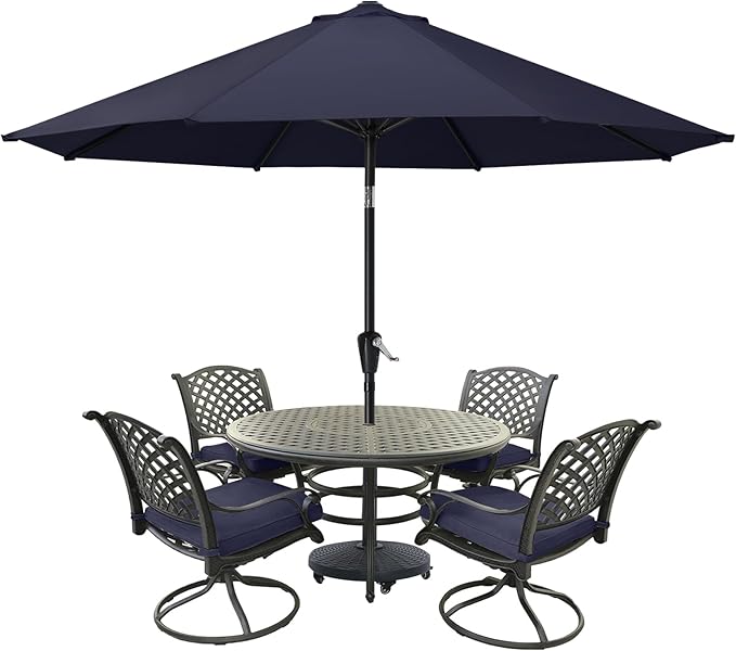 MASTERCANOPY 10FT Patio Umbrella with Push Button Tilt and Crank, Outdoor Market Umbrella with 8 Sturdy Ribs, UV Protection & Waterproof for Garden, Deck, Backyard, Pool (Navy Blue)