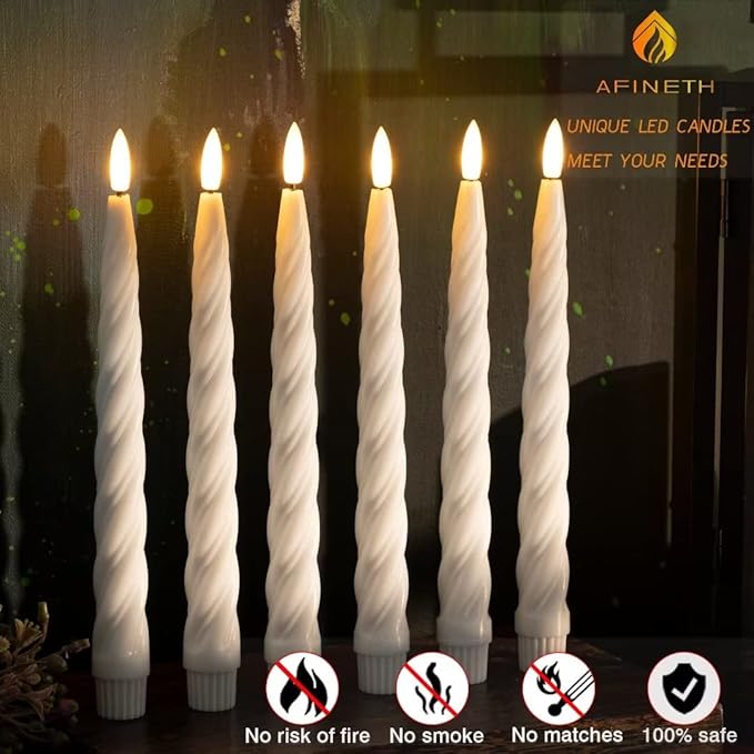 Flameless Taper Candles with 3D Wick, 9.6" Real Wax LED Candles with Remote and Timer, 3 Pack Flickering Candlesticks Battery Operated, Spiral Taper Candle for Home, Wedding, Party, White