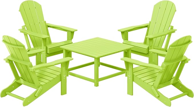 Costaelm Patio Conversation Set, 5 Piece Balcony Furniture, Small Patio Firepit Furniture Outdoor Adirondack Square Coffee Table and Chair for Backyard Lawn Porch Pool Garden, Lime