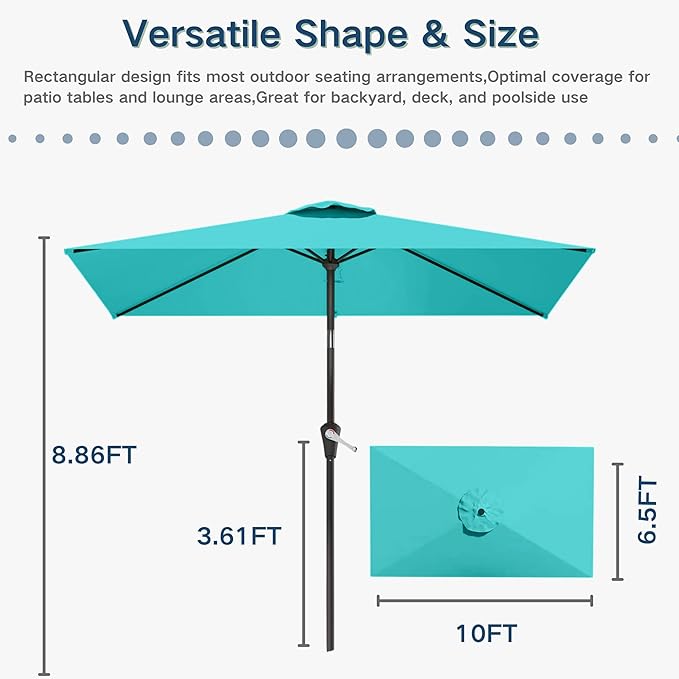6.5'x10' Rectangular Patio Outdoor Umbrella,Large Coverage with Push-Button Tilt & UV Protection,Sturdy Ribs for Deck,Lawn,Pool,Backyard