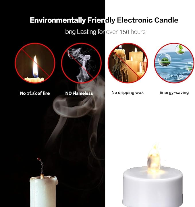 LED Tea Lights Flameless Candles: Battery Operated Bulk 100-Pack Realistic and Bright Flickering Long Lasting 200 Hours Electric Tealight Candles for Home Decor Halloween Christmas Wedding (White)