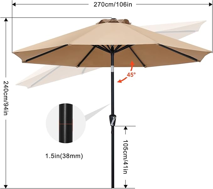 ABCCANOPY 9FT Patio Umbrella - Outdoor Waterproof Table Umbrella with Push Button Tilt and Crank, 8 Ribs UV Protection Pool Umbrella for Garden, Lawn, Deck & Backyard (Blue Green Stripes)