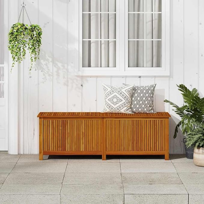 Outdoor Storage Box Solid Acacia Wood Patio Deck Chest for Cushions and Garden Tools 68.9 x 19.7 x 22.8 Inches Large Waterproof Storage Bin