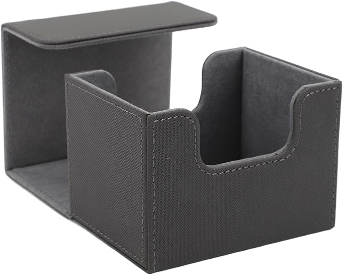 Magnetic Flap Lid Card Deck Box, Large Capacity PU Leather Card Storage Case for Tarot and Game Cards with Felt Lining, Holds 100 Standard Cards for Home or Travel Use (Gray)