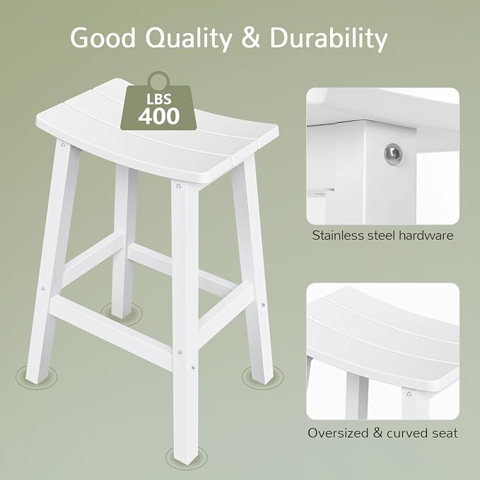 Stoog All-Weather Bar Stools Set of 2, 28" Waterproof Outdoor Barstools, Easy to Clean Low Maintenance HIPS Furniture for Bar, Kitchen Counter, Deck & Patio, White