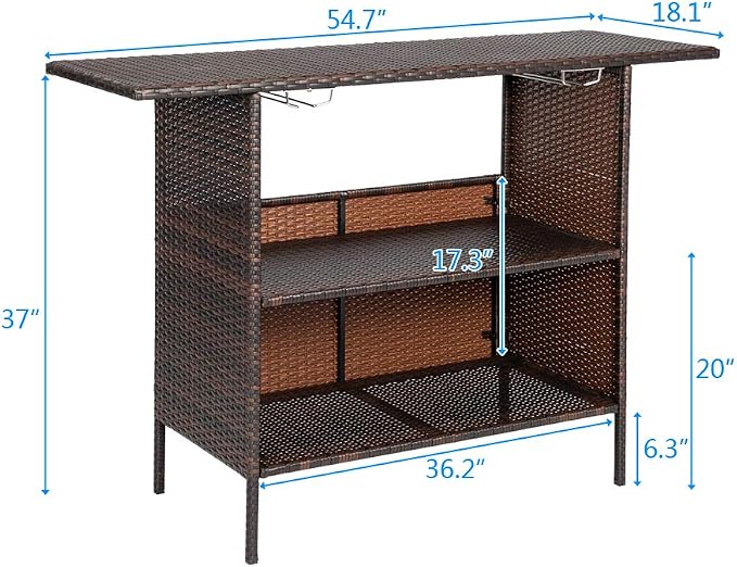 Modern bar and pub table set Bar Table for Pub, Kitchen Dining Coffee Table Table Bar Height Cocktail Table Tall Table for Kitchen Bistro Cafe Patio Outdoors Kitchen Cart with Wine Rack Glasses Holder