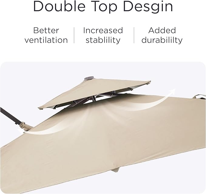 Deconk 9' X 12' Patio Umbrella with LED Lights Outdoor Cantilever Large Rectangle Offset Umbrellas Heavy Duty Aluminum Double Top with 360-degree Rotation for Pool Garden Deck, Beige