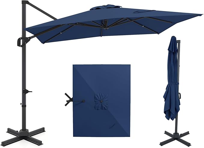 Tangkula 11 x 9 FT Patio Umbrella, Large Offset Cantilever Outdoor Umbrella with Aluminum Pole, 360 Degree Rotation, Tilt Adjustment, 8 Sturdy Ribs, Air Vent & Cross Base for Backyard Pool Garden Deck (Navy, 11x9 FT)
