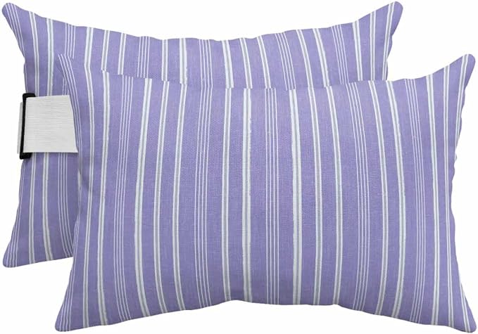 Pack of 4 Outdoor Lumbar Pillow Covers 12x20 Inch, Purple Striped Waterproof Throw Pillow Covers Set, Farmhouse Stripes Modern Vintage Indoor&Outdoor Decorative Cushion Cases for Patio Porch Car