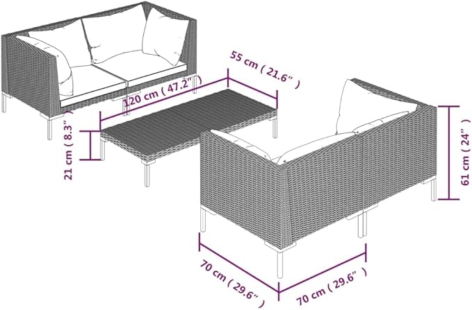 Patio Lounge Set with Cushions,Outdoor Table and Chairs Set,Terrace Conversation Set Furniture,Outdoor Furniture,for Garden,Backyard,5 Piece Poly Rattan Dark Gray