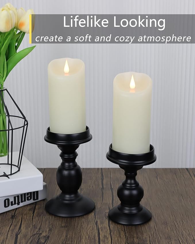 TECHLONG Flameless Candles Flickering 3D Moving Flame, Last 1000+ Hours Battery Operated Candles with Timer, Ivory Real Wax Electric LED Pillar Candles for Home Wedding Decoration | 3" x 5"