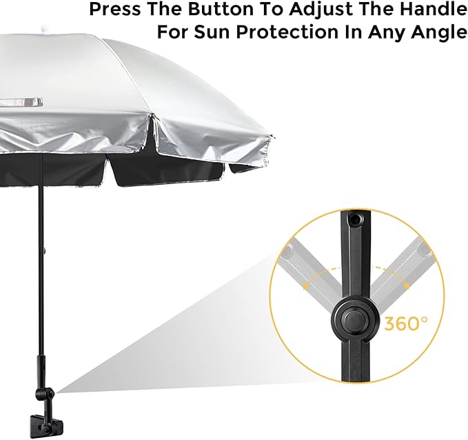 Prospo Beach Chair Umbrella with Universal Adjustable Clamp, UV Protection Sunshade Umbrella for Outdoor, Strollers, Wheelchairs, Patio Chairs, Bleacher, and Golf Carts