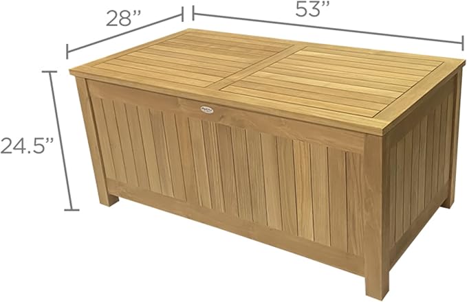 Royal Teak Collection Teak Storage Box with Ventilated Sides (STBXL), 80-Gallon Outdoor Storage Chest, Patio Box with Lid, Premium Kiln-Dried Solid Teak Wooden Chest, XL Size