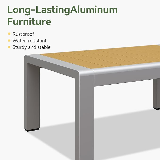 Aoxun Outdoor Aluminum Coffee Table for Patio Furniture Set, Rectangle Outdoor Coffee Table, All-Weather Patio Metal Coffee Table for Balcony, Garden, Deck, Backyard, Dark Grey