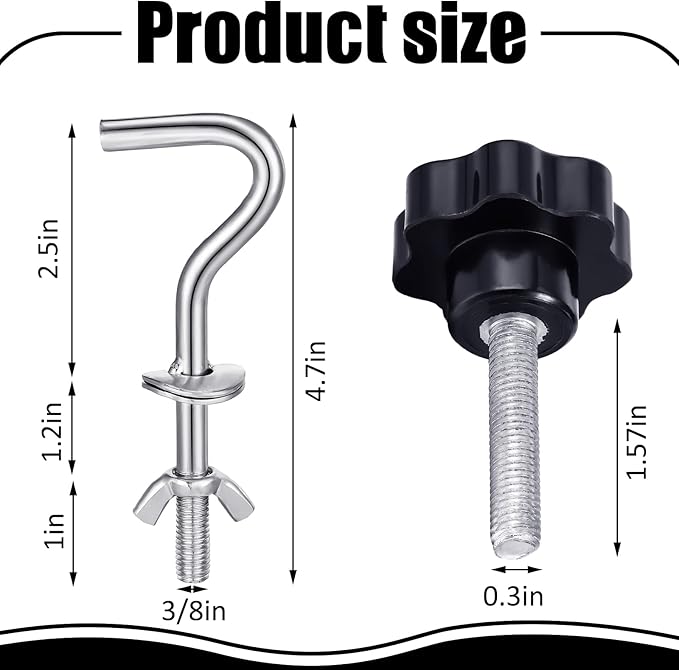 Therwen 8 Pcs Hammock Hardware Kit Heavy Duty Hammock Stand Hook Replacement Thread Hand Knob for Swing Chair Patio Umbrella Base Garden(Silver)