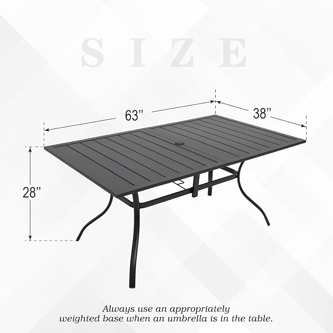 7-Piece Outdoor Dining Set with Umbrella Hole,63"x 38" Patio Table and Swivel Chairs Set for 6,Modern Garden Dining Set for Poolside Seaside Backyard