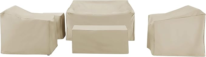 Crosley Furniture Patio Furniture Covers, Waterproof 5-Piece Cover Set for Outdoor Loveseat, Chairs, Tables, Tan